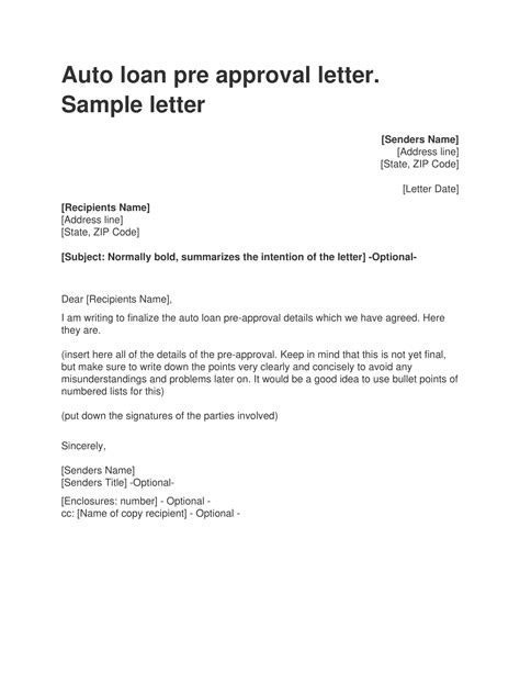 Car Loan Pre Approval Letter